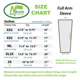 size chart for full arm long driver golf sleeves